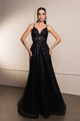 Long Evening Dress V-Neck Sequin A-Line Gown By Royal Queen RQ8143 - Dress