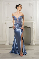 Long Formal Dress Off The Shoulder High Slit Gown By May Queen MQ2157 - Dress