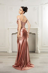 Long Formal Dress Off The Shoulder High Slit Gown By May Queen MQ2157 - Dress