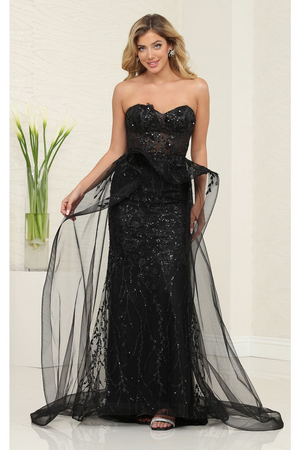 Long Formal Dress Sweetheart Overskirt Gala Gown By Royal Queen RQ8116 - BLACK / 4 - Dress