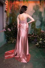 Long Formal Gown With Glittery Appliqued Mermaid Floor Length By May Queen MQ2113 - Dress
