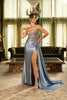 Long Formal Gown With Glittery Appliqued Mermaid Floor Length By May Queen MQ2113 - DUSTY BLUE / 4 - Dress