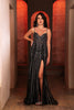 Long Gala Dress V-Neck Rhinestone High Slit Gown By Royal Queen RQ8161 - BLACK / 4 - Dress