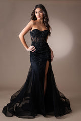 Long Pageant Dress Sweetheart Mermaid Gown By Amelia Couture 7051 - BLACK / Dress