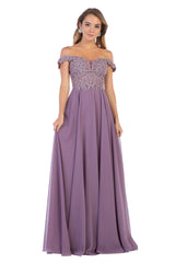 Copy of May Queen MQ1602 Off Shoulder Corset Flowy Prom Gown - Victorian Lilac / 2