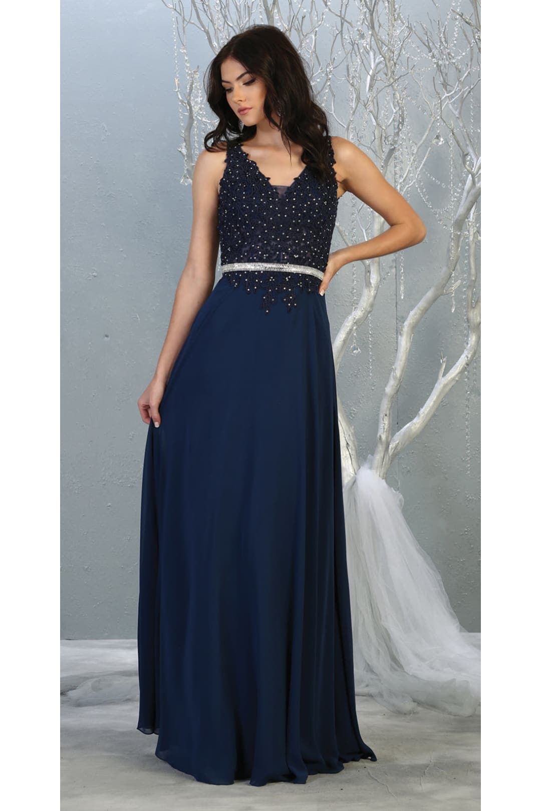 sachin and babi light blue dress Mermaid V-Neck Embroidered Bodice Open Criss Cross Back Long Prom Dress  AC3018 main image 1