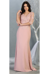 3/4 Sleeve Mother Of the Bride Classy Dress - DUSTY ROSE / M