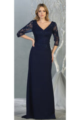 3/4 Sleeve Mother Of the Bride Classy Dress - NAVY BLUE / M