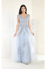 Special Occasion A-line Embroidered Dress - DUSTY BLUE / 4 - Dress