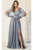 May Queen MQ1857 Split Long Sleeve High Slit Simple Evening Gown - Dress