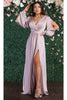 May Queen MQ1857 Split Long Sleeve High Slit Simple Evening Gown - Dress