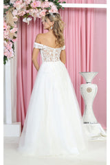 May Queen MQ1866 Off The Shoulder Prom Embroidered Mesh A-line Gown - Dress