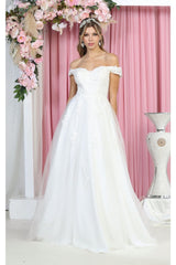 May Queen MQ1866 Off The Shoulder Prom Embroidered Mesh A-line Gown - Dress