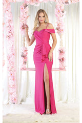 Cold Shoulder Bridesmaids Dress - FUCHSIA / 4