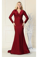V- neckline Bodycon Gown - BURGUNDY / 4