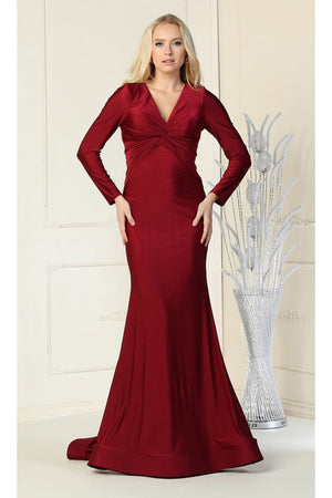V- neckline Bodycon Gown - BURGUNDY / 4