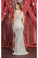 Shiny Pleated V-Neck Dress