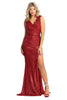 Shiny Pleated V-Neck Dress - Red / 4