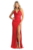 May Queen MQ1899 Satin Long Sexy Open Back Prom Dress - RED / 2 - Dress