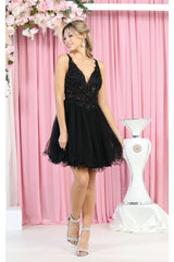 May Queen MQ1913 Glitter A Line Short Graduation Dress - BLACK / 2 - Dress