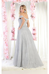 May Queen MQ1915 Off The Shoulder Glitter A Line Evening Gowns