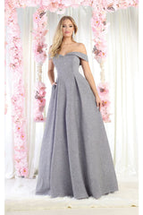 May Queen MQ1915 Off The Shoulder Glitter A Line Evening Gowns - Lilac / 4