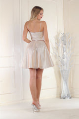 May Queen MQ1923 Pleated Glitter A-Line Short Cocktail Damas Dress - Dress