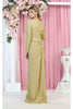 Long Sleeve Pleated Evening Dress - Dress