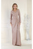 May Queen MQ1924 V Neck Long Sleeve Shimmer Formal Dress - ROSE GOLD / L - Dress