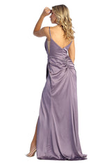Sexy High Slit Satin V-neckline Prom Dress