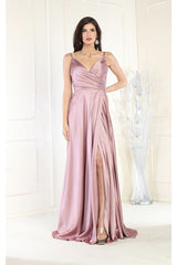 May Queen MQ1945 Simple Satin Evening Gown - MAUVE / 2