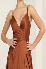 May Queen MQ1945R Sleeveless Rust High Slit Bridesmaids Gown - Dress