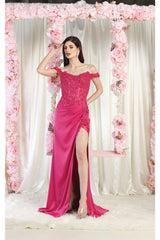 LA Merchandise LA1962 Corset Bone Prom Gown - FUCHSIA / 4 - Dress