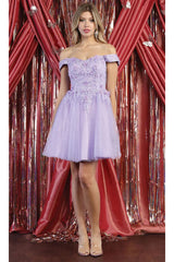 May Queen MQ1964 3D Floral Applique & Beaded Cap Sleeves Dress - Lilac / 4 - Dress