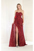 May Queen MQ1968 Strapless Sequined Formal Gown - BURGUNDY / 4 - Dress