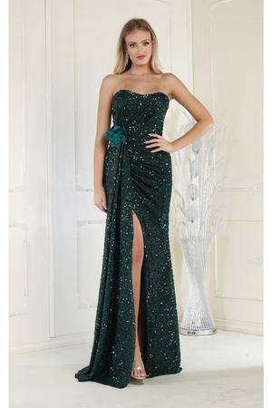 May Queen MQ1968G Sequin Strapless Slit Hunter Green Long Formal Dress - HUNTER GREEN / 4 - Dress