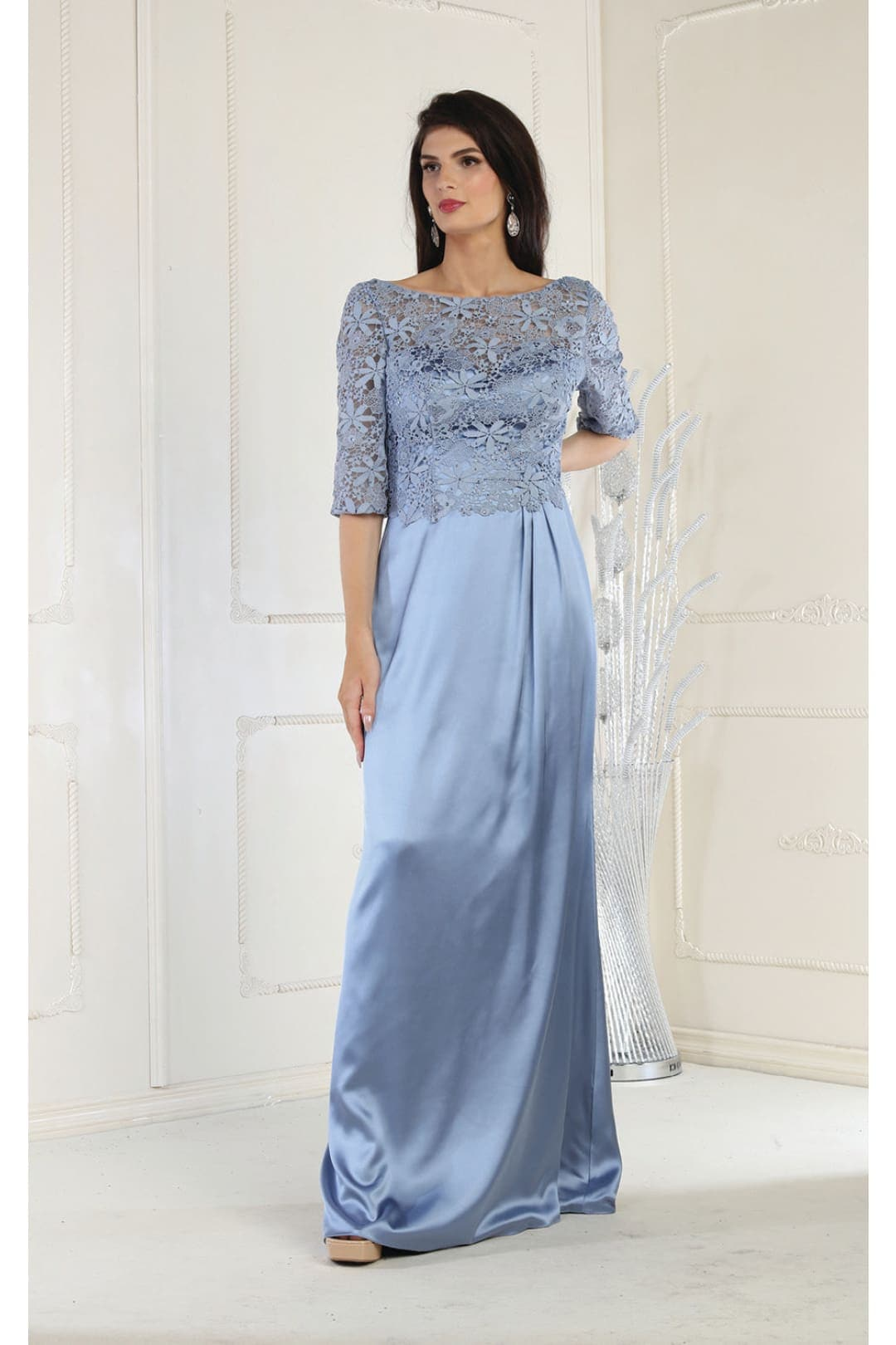 May Queen MQ1969 Embriodered Mother Of The Bride Gown - DUSTY BLUE / M - Dress