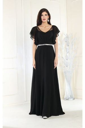 Bell Sleeves A-line Chiffon Dress - BLACK / 6 - Dress
