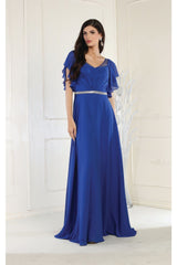 Bell Sleeves A-line Chiffon Dress - ROYAL / 6 - Dress