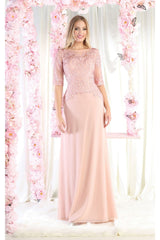 May Queen MQ1980 Boat Neck Embroidery Mother Of The Bride Dress