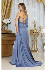 May Queen MQ1985 Satin Strappy Back One Sleeve Prom Evening Gown - Dress