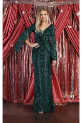 May Queen MQ1986 Cape Sleeves Sequined Dress - Dress