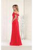 May Queen MQ1988 V-Neck Cold Shoulder Ruched Long A-Line Dress - Dress
