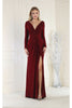 May Queen MQ1999 High Slit Evening Gown - BURGUNDY / 4