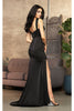 May Queen MQ2001 Sweep Train Corset Bone High Slit Prom Dress - Dress