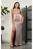 May Queen MQ2001 Sweep Train Corset Bone High Slit Prom Dress - MOCHA / 4 - Dress