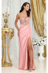 May Queen MQ2006 Cut Out Back Sleeveless Slit Formal Evening Gown - DUSTY ROSE / 4 - Dress