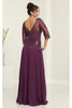 May Queen MQ2007 3/4 Sleeves Rhinestone Beaded Pleated Long Gown - Dress