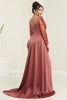 May Queen MQ2008 Beaded Embellished Sheer Long Sleeve Side Sash Dress