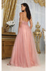 May Queen MQ2011 Spaghetti Strap Floral Embellished Glitter Tulle Gown - Dress